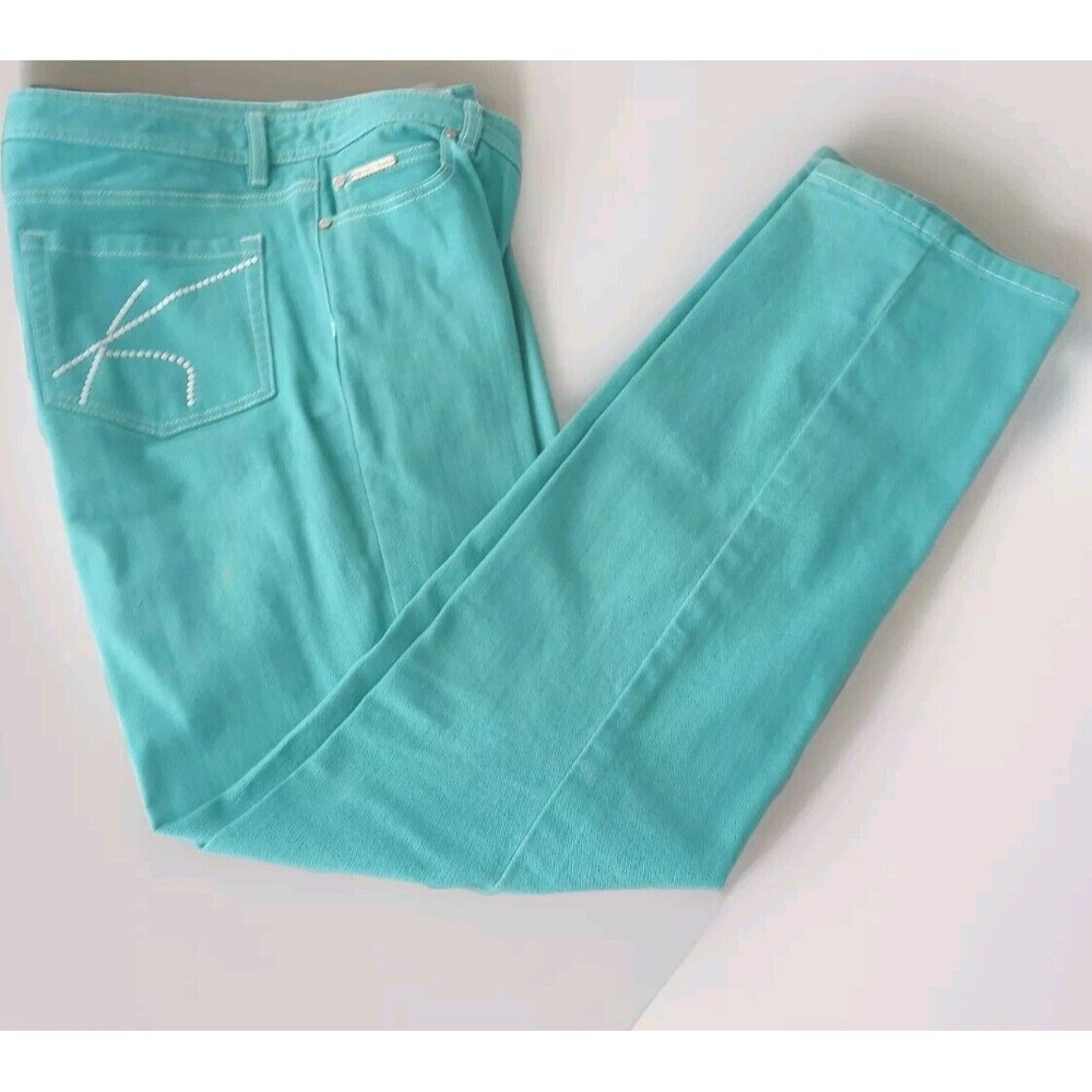Women's Michael Kors Teal Denim Blue Jeans Size 10 Back Pocket Bling